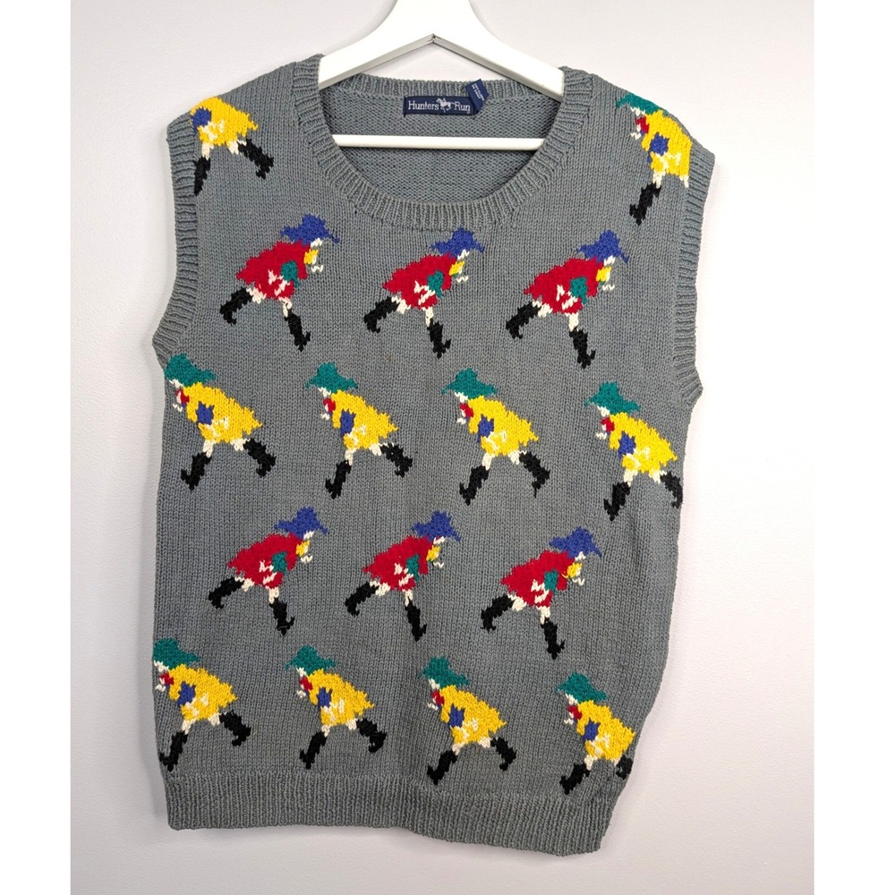 Hunters Run Sweater Vest Women Small Grey Girl Raincoat Fox Hunter Intarsia Knit